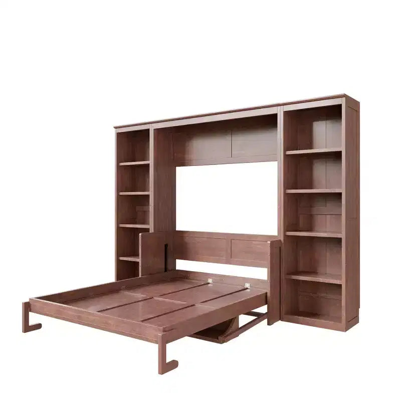 Whisen Full Size Murphy Bed & Bed Frame with Desk and Bookshelf, Space-saving Design