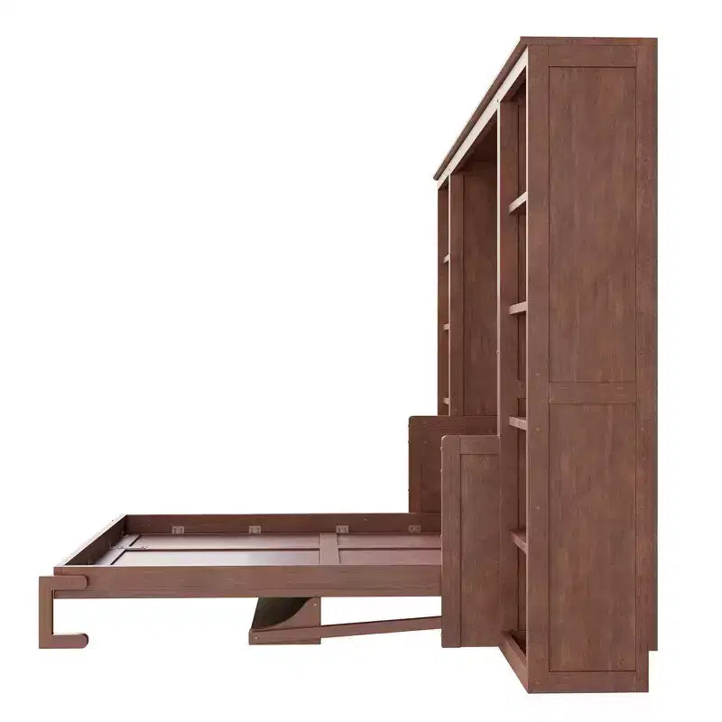 Whisen Full Size Murphy Bed & Bed Frame with Desk and Bookshelf, Space-saving Design