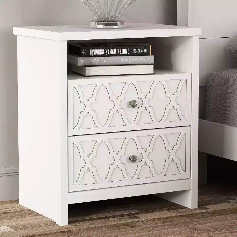 Galano 2-Drawer Nightstand with Open Shelf in White 22.8 W  15.7 D  26.8 H