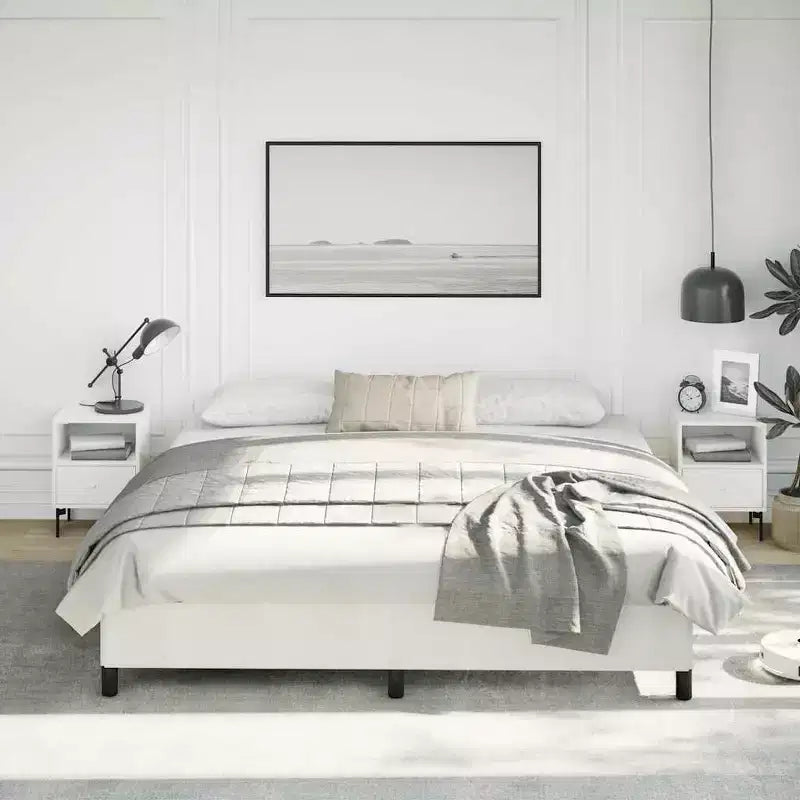 Bed Frame White Faux leather, plywood, engineered wood King