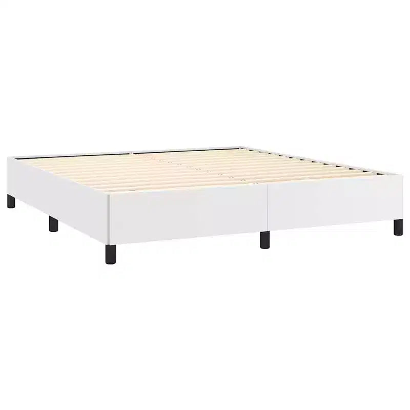 Bed Frame White Faux leather, plywood, engineered wood King