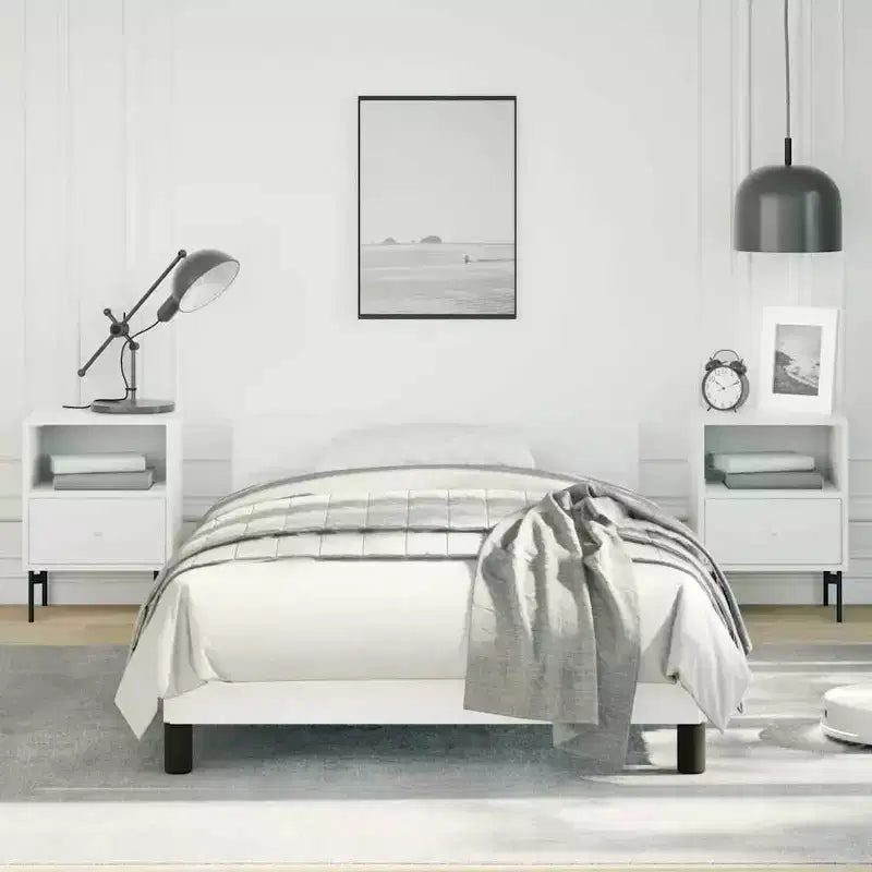 Bed Frame With Headboard White Faux leather, Plywood, Engineered wood