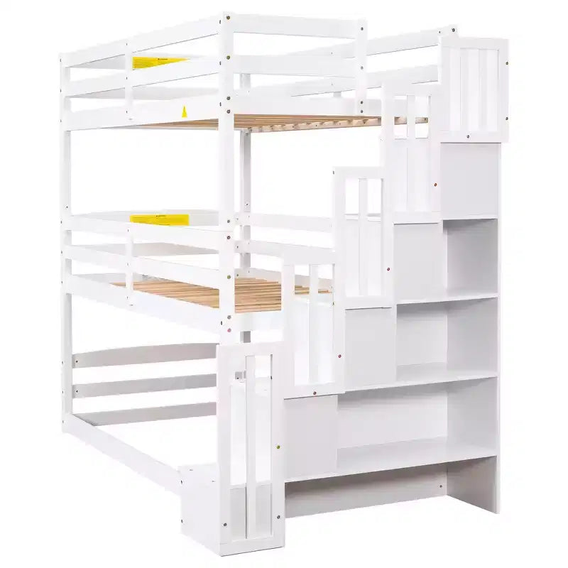 Whisen Twin Size Triple Bunk Bed with Storage Staircase, Separate Design