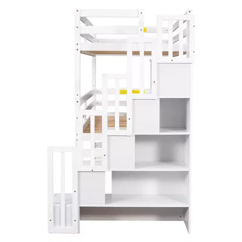 Whisen Twin Size Triple Bunk Bed with Storage Staircase, Separate Design