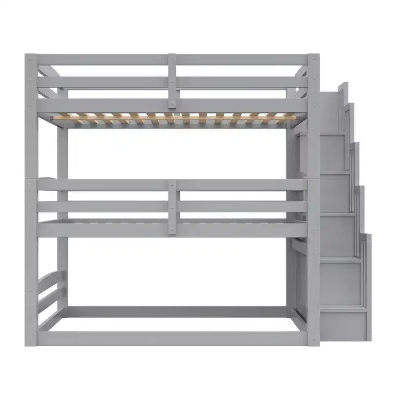 Whisen Twin Size Triple Bunk Bed with Storage Staircase, Separate Design