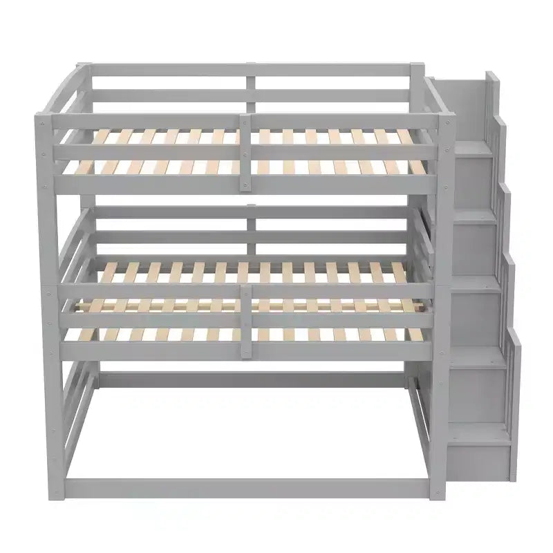 Whisen Twin Size Triple Bunk Bed with Storage Staircase, Separate Design