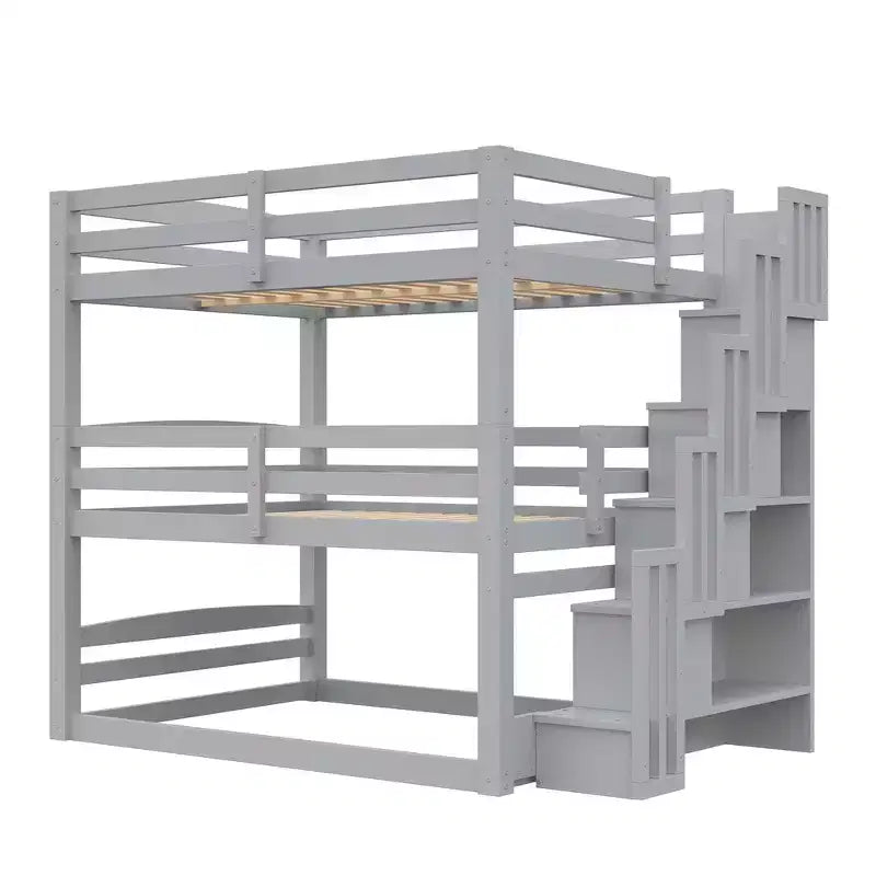 Whisen Twin Size Triple Bunk Bed with Storage Staircase, Separate Design