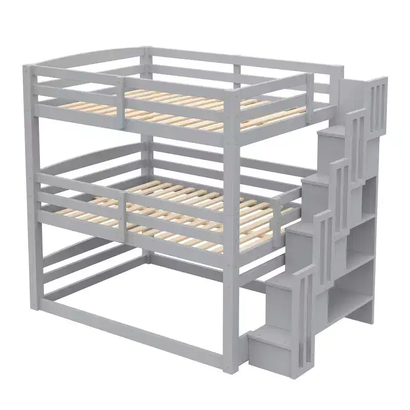 Whisen Twin Size Triple Bunk Bed with Storage Staircase, Separate Design