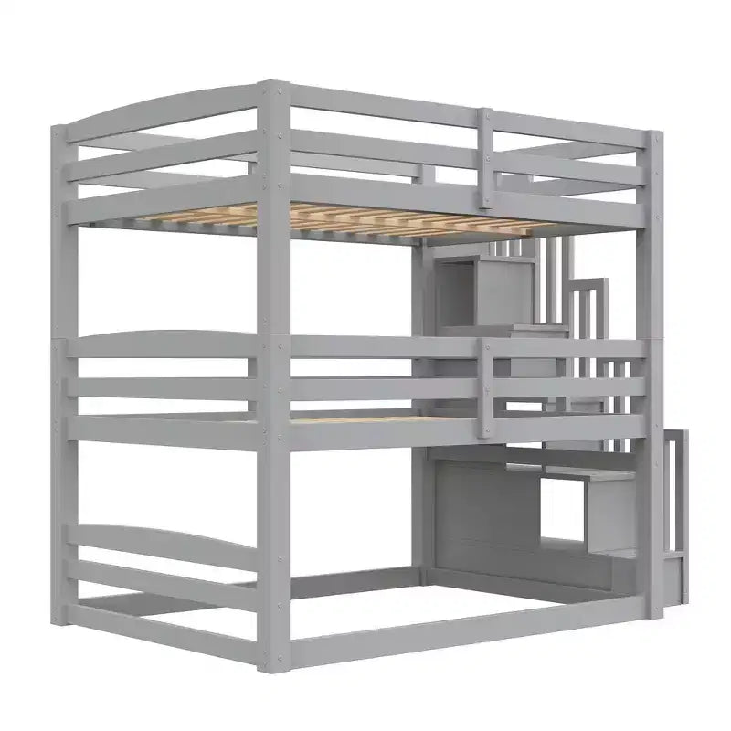 Whisen Twin Size Triple Bunk Bed with Storage Staircase, Separate Design