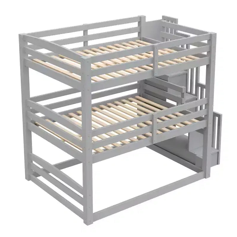 Whisen Twin Size Triple Bunk Bed with Storage Staircase, Separate Design