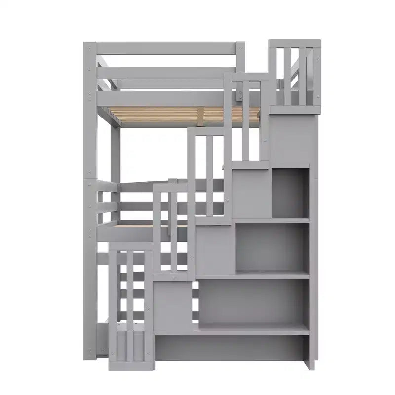 Whisen Twin Size Triple Bunk Bed with Storage Staircase, Separate Design
