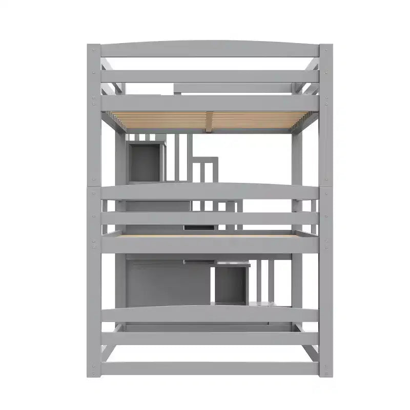 Whisen Twin Size Triple Bunk Bed with Storage Staircase, Separate Design