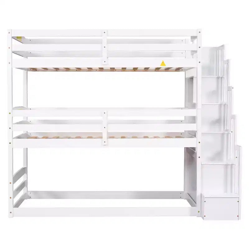Whisen Twin Size Triple Bunk Bed with Storage Staircase, Separate Design