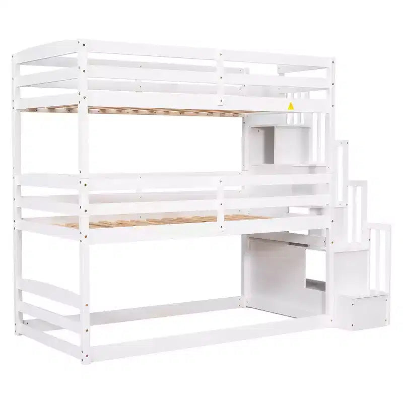 Whisen Twin Size Triple Bunk Bed with Storage Staircase, Separate Design