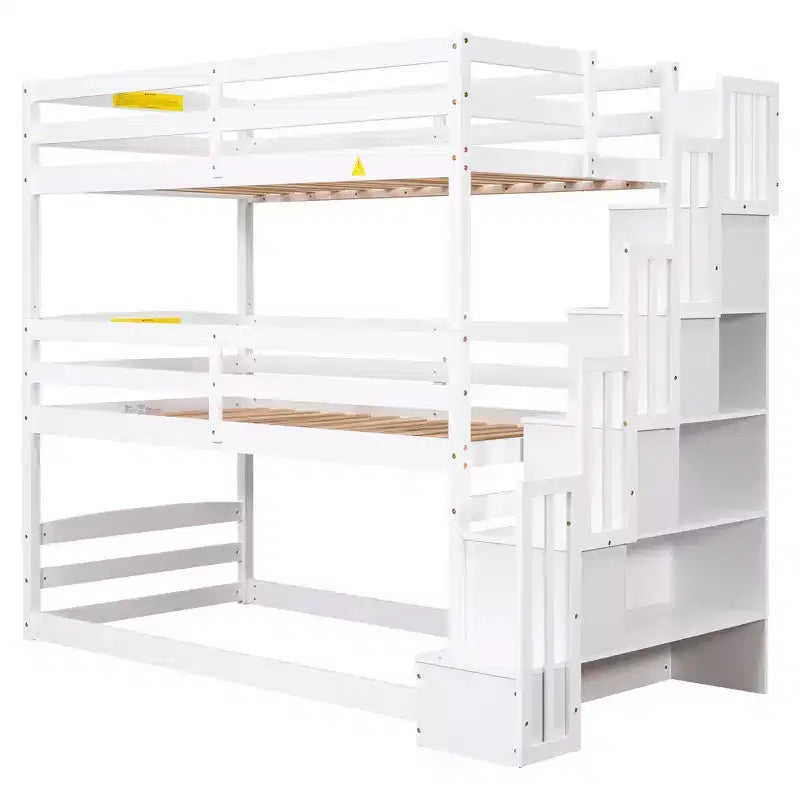Whisen Twin Size Triple Bunk Bed with Storage Staircase, Separate Design