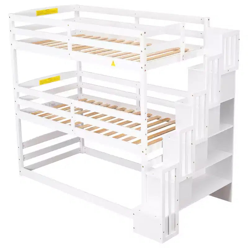Whisen Twin Size Triple Bunk Bed with Storage Staircase, Separate Design