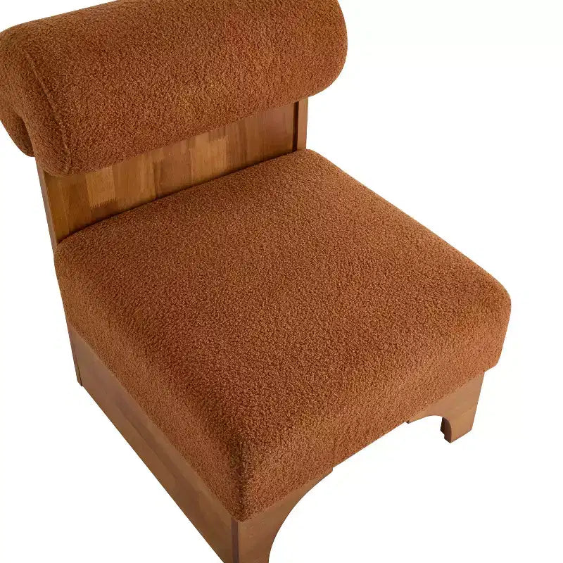 Homy Casa Accent Chair with Rolled Backrest and Solid Wood Base, Boucle Upholstery