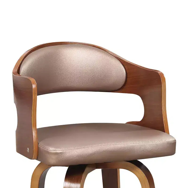Okak 27 Inch Counter Stools 1PC, Mid-Century Swivel Barstools with Faux Leather Upholstery and Wood Frame, Copper Accent Bar Chairs for Kitchen