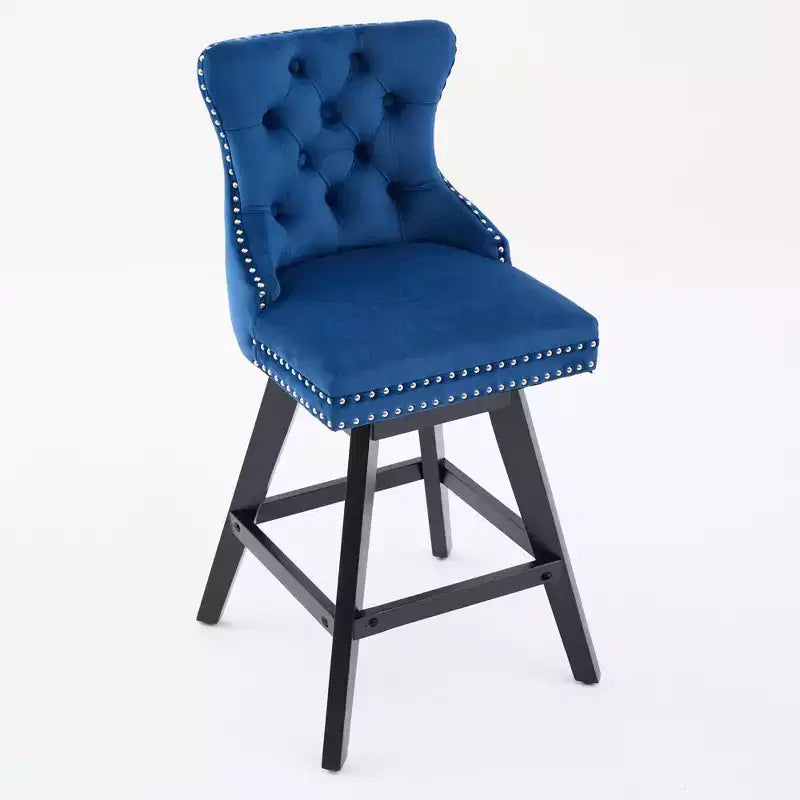 Okak Swivel Bar Stools Set of 2, Upholstered Velvet Stools with Button Tufting and Chrome Nailhead Trim, Leisure Style Counter Height Stools