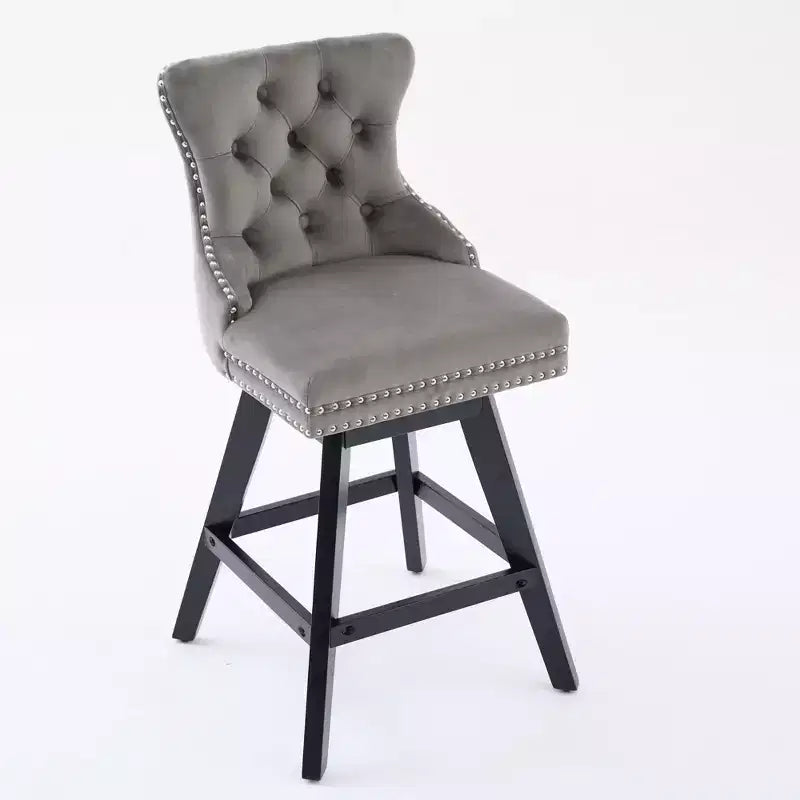 Okak Swivel Bar Stools Set of 2, Upholstered Velvet Stools with Button Tufting and Chrome Nailhead Trim, Leisure Style Counter Height Stools