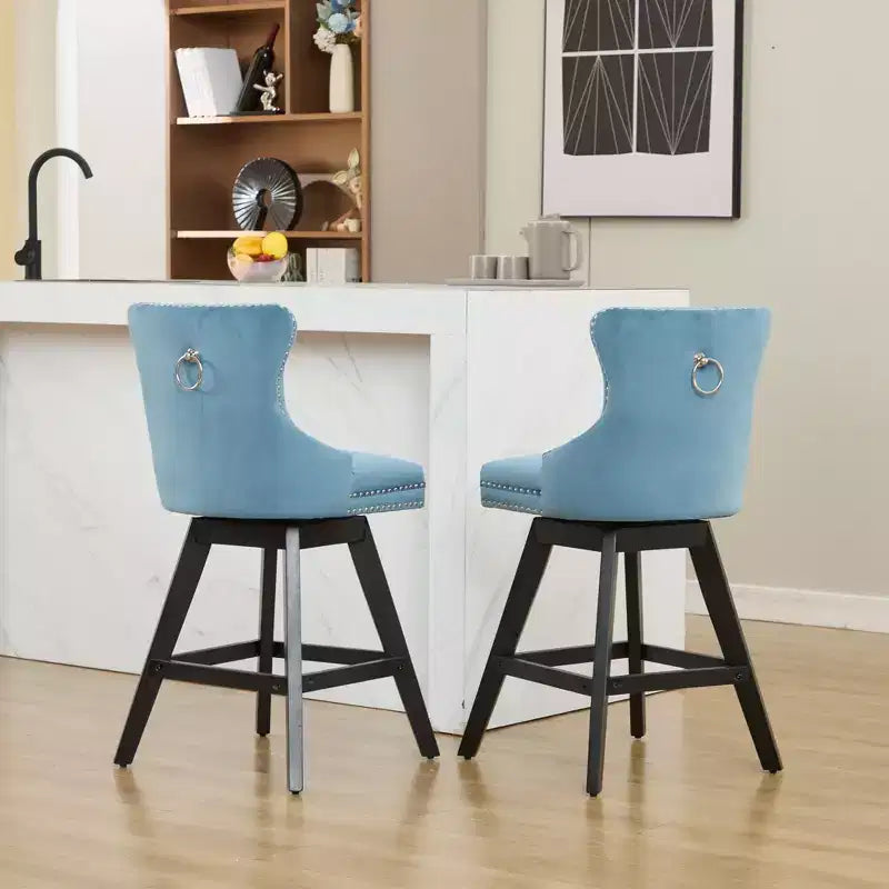 Okak Swivel Bar Stools Set of 2, Upholstered Velvet Stools with Button Tufting and Chrome Nailhead Trim, Leisure Style Counter Height Stools