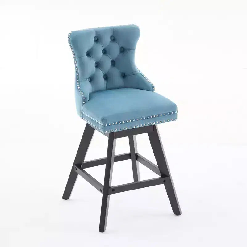 Okak Swivel Bar Stools Set of 2, Upholstered Velvet Stools with Button Tufting and Chrome Nailhead Trim, Leisure Style Counter Height Stools