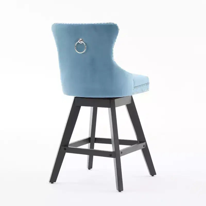 Okak Swivel Bar Stools Set of 2, Upholstered Velvet Stools with Button Tufting and Chrome Nailhead Trim, Leisure Style Counter Height Stools