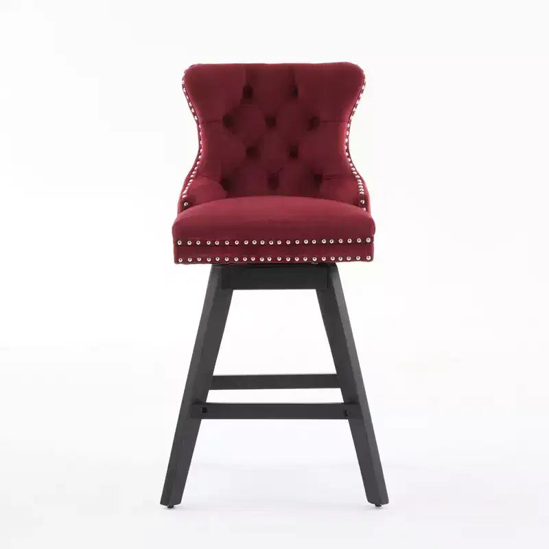 Okak Swivel Bar Stools Set of 2, Upholstered Velvet Stools with Button Tufting and Chrome Nailhead Trim, Leisure Style Counter Height Stools