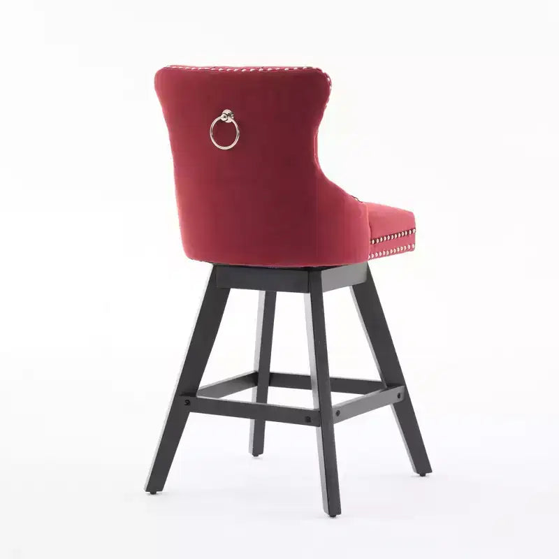 Okak Swivel Bar Stools Set of 2, Upholstered Velvet Stools with Button Tufting and Chrome Nailhead Trim, Leisure Style Counter Height Stools