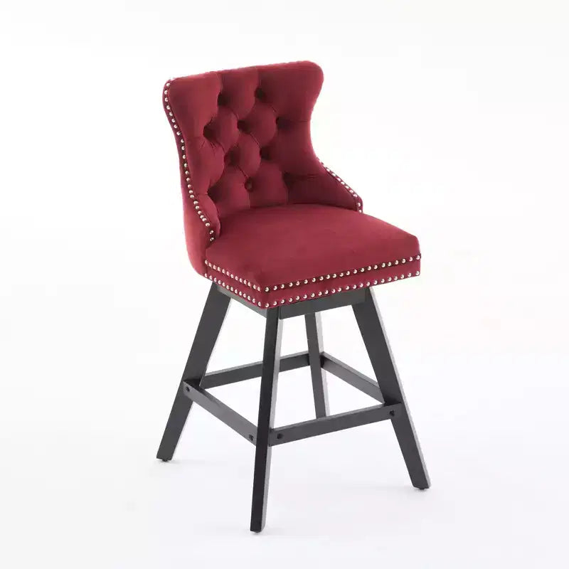 Okak Swivel Bar Stools Set of 2, Upholstered Velvet Stools with Button Tufting and Chrome Nailhead Trim, Leisure Style Counter Height Stools