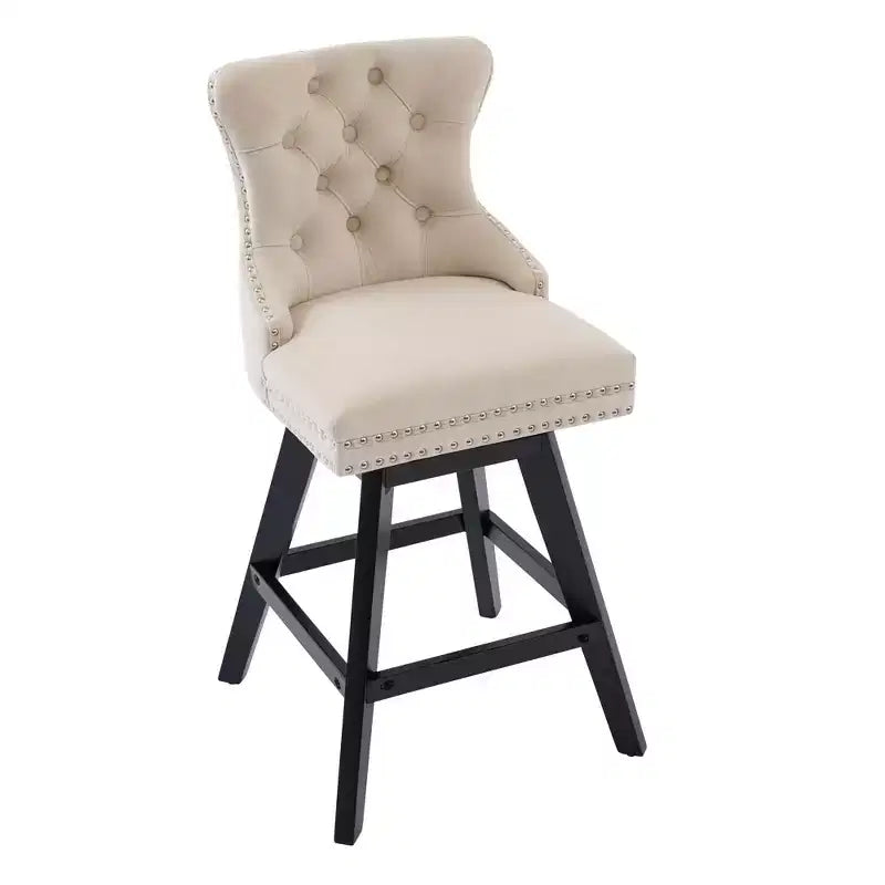 Okak Swivel Bar Stools Set of 2, Upholstered Velvet Stools with Button Tufting and Chrome Nailhead Trim, Leisure Style Counter Height Stools