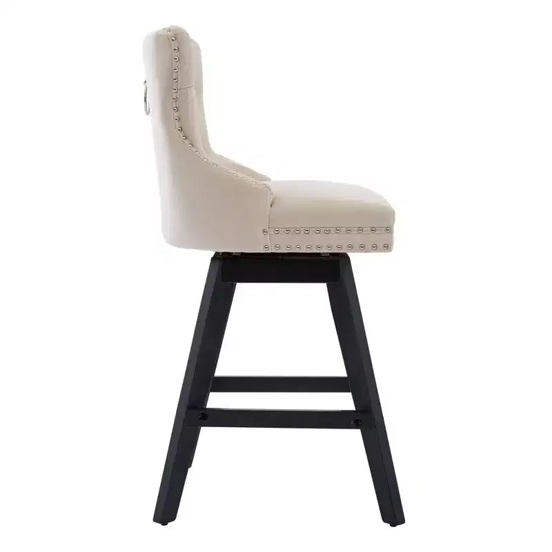 Okak Swivel Bar Stools Set of 2, Upholstered Velvet Stools with Button Tufting and Chrome Nailhead Trim, Leisure Style Counter Height Stools