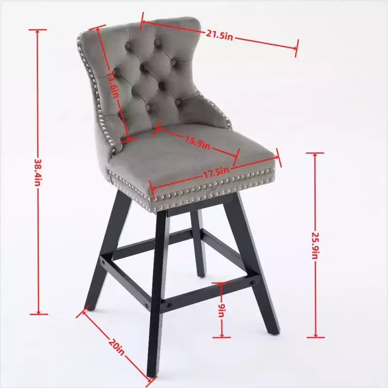 Okak Swivel Bar Stools Set of 2, Upholstered Velvet Stools with Button Tufting and Chrome Nailhead Trim, Leisure Style Counter Height Stools