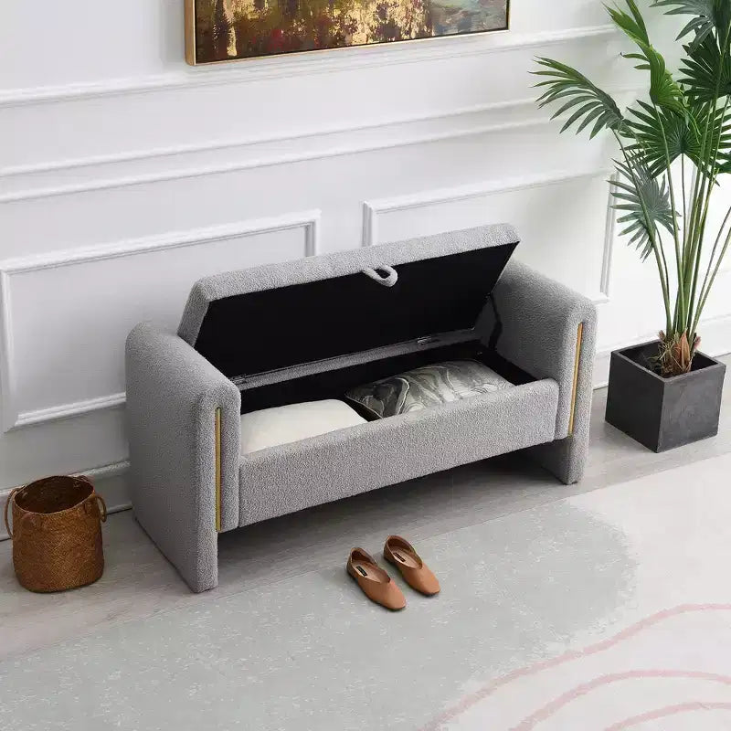 Modern Upholstered Bedroom Bench, Large Storage Ottoman with Armrest for End of Bed, Living Room, Entryway, or Reading Room
