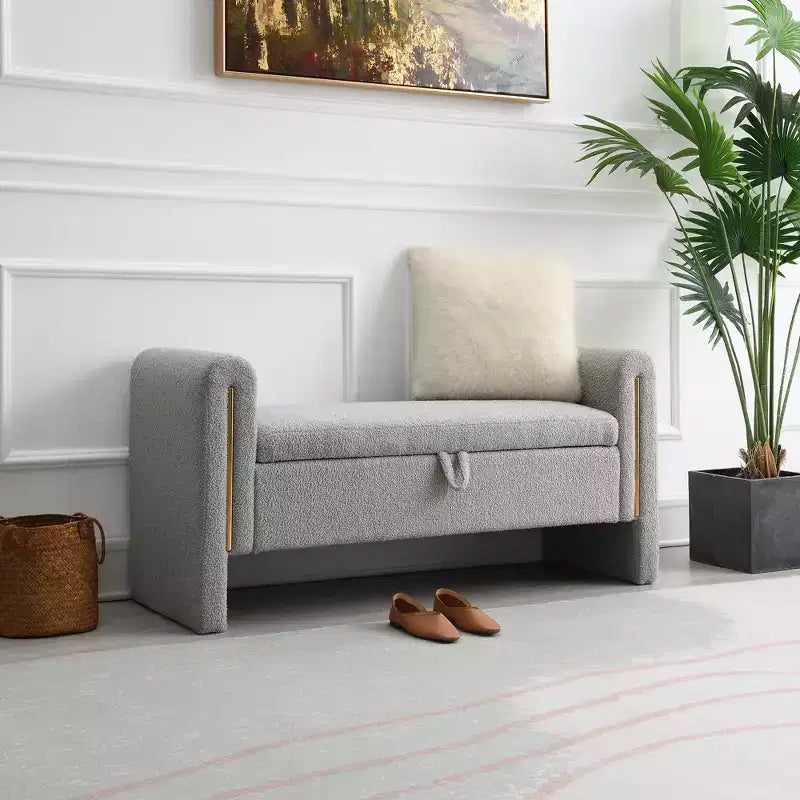 Modern Upholstered Bedroom Bench, Large Storage Ottoman with Armrest for End of Bed, Living Room, Entryway, or Reading Room