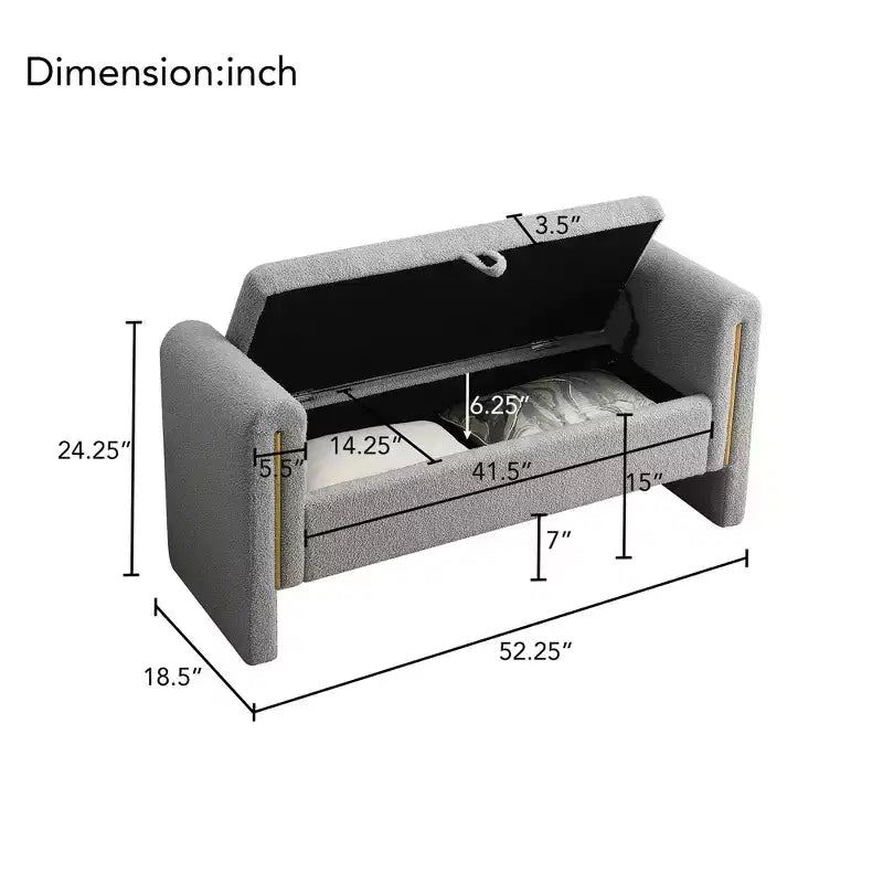 Modern Upholstered Bedroom Bench, Large Storage Ottoman with Armrest for End of Bed, Living Room, Entryway, or Reading Room