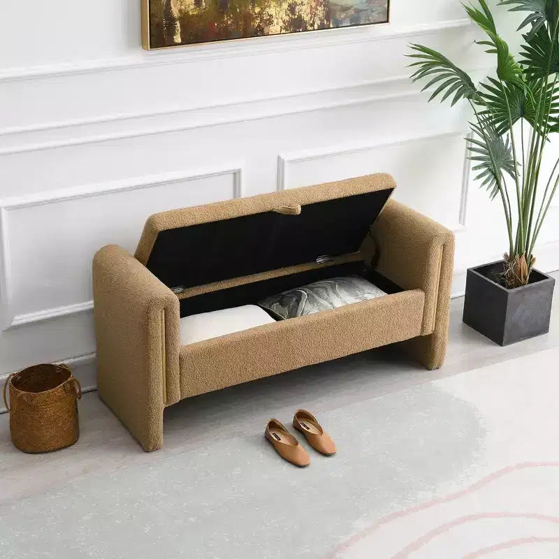 Modern Upholstered Bedroom Bench, Large Storage Ottoman with Armrest for End of Bed, Living Room, Entryway, or Reading Room