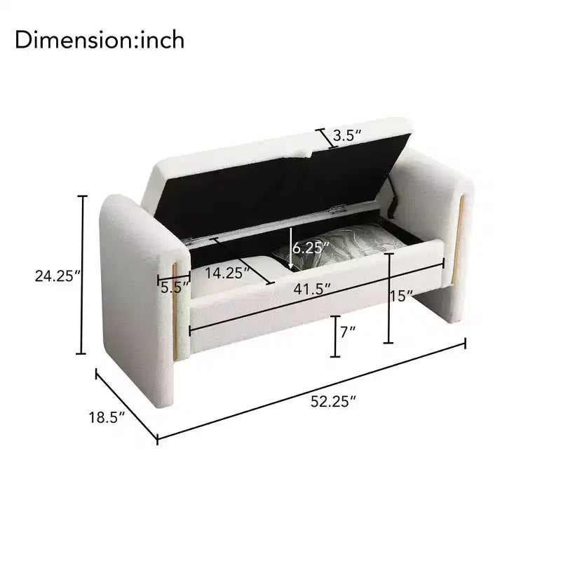 Modern Upholstered Bedroom Bench, Large Storage Ottoman with Armrest for End of Bed, Living Room, Entryway, or Reading Room