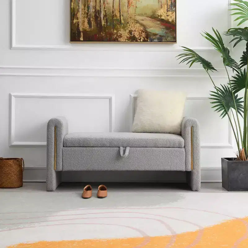 Modern Upholstered Bedroom Bench, Large Storage Ottoman with Armrest for End of Bed, Living Room, Entryway, or Reading Room