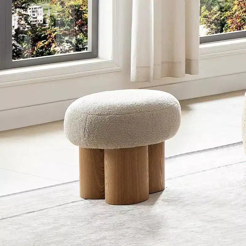 TUYOHW Mushroom Stool,Plush Ottoman with Wooden Look Legs,17 Inch Barrel Shaped Accent Stool for Living Room Entryway