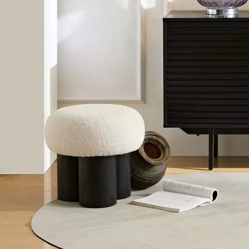 TUYOHW Mushroom Stool,Plush Ottoman with Wooden Look Legs,17 Inch Barrel Shaped Accent Stool for Living Room Entryway