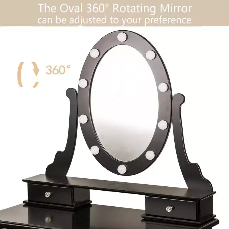 Vanity Desk, Girls Vanity Set with Lighted Mirror and Stool, Makeup Table with 5 Drawers,Vanity Dressing Table