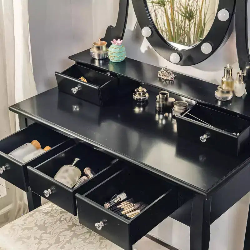 Vanity Desk, Girls Vanity Set with Lighted Mirror and Stool, Makeup Table with 5 Drawers,Vanity Dressing Table