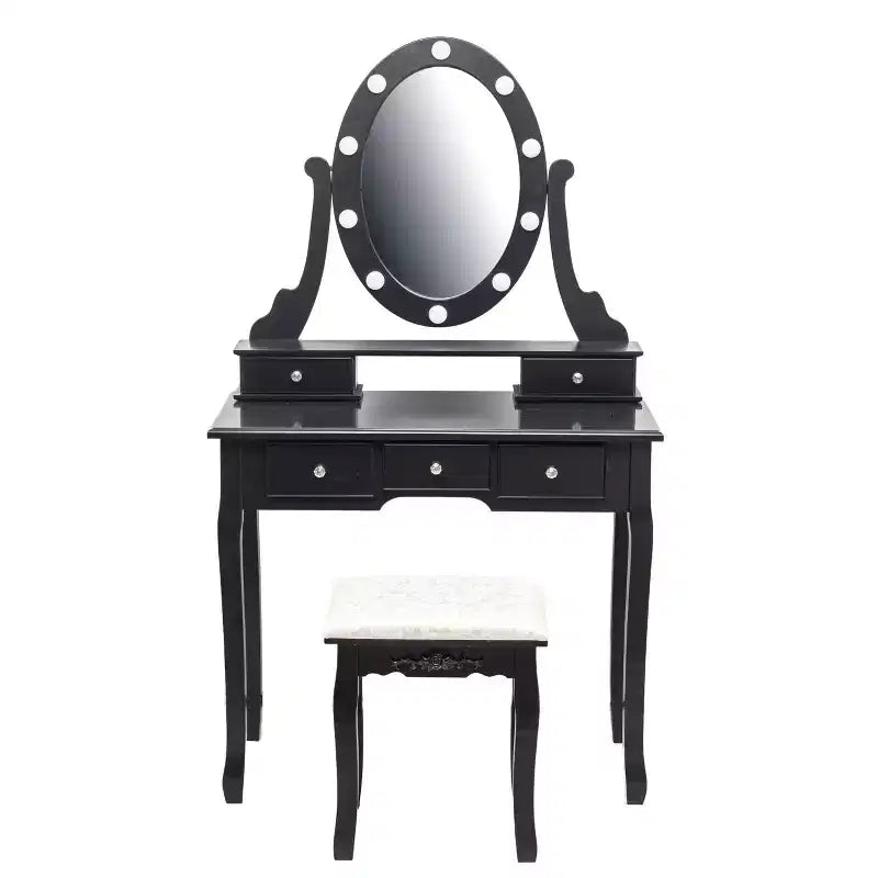 Vanity Desk, Girls Vanity Set with Lighted Mirror and Stool, Makeup Table with 5 Drawers,Vanity Dressing Table