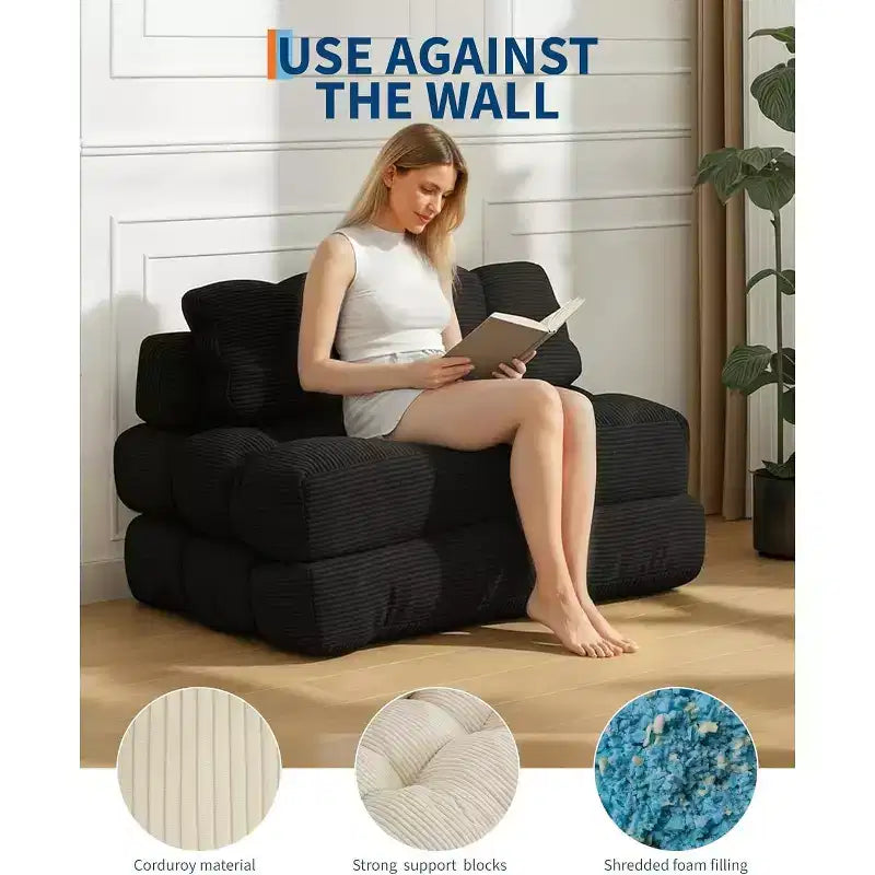 3 in 1 Folding Sofa Bed, Convertible Sleeper Chair with Pillow, Portable Fold Out Chair Bed, Comfy Floor Sofa with Back Support for Living Room,Beige