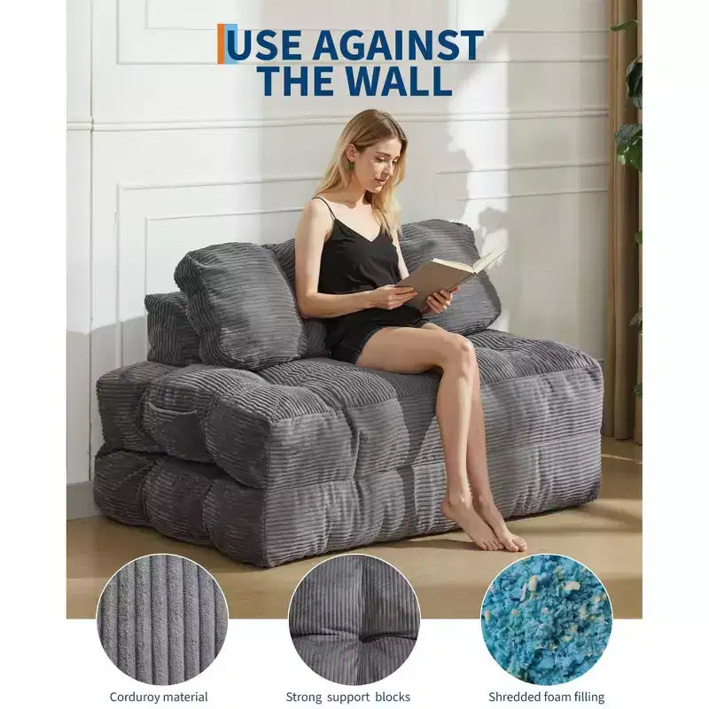 3 in 1 Folding Sofa Bed, Convertible Sleeper Chair with Pillow, Portable Fold Out Chair Bed, Comfy Floor Sofa with Back Support for Living Room,Beige
