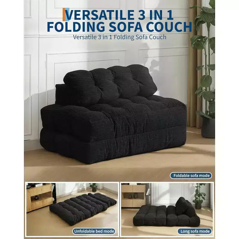 3 in 1 Folding Sofa Bed, Convertible Sleeper Chair with Pillow, Portable Fold Out Chair Bed, Comfy Floor Sofa with Back Support for Living Room,Beige