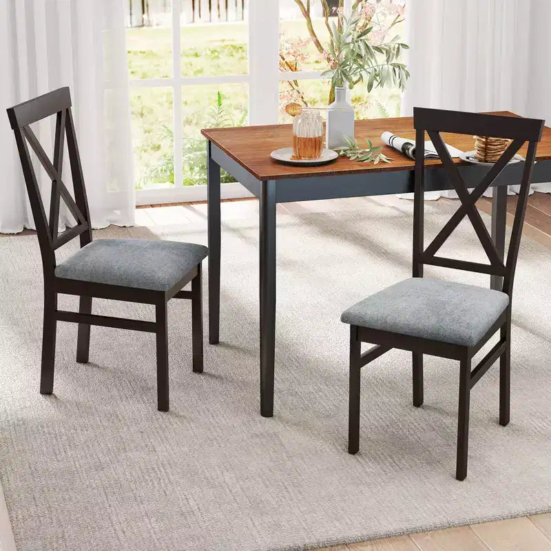Costway Chaises de Salle à Manger Modernes Lot de 2 avec Cadre en Bois d'Hévéa et Dossier Évidé pour Cuisine