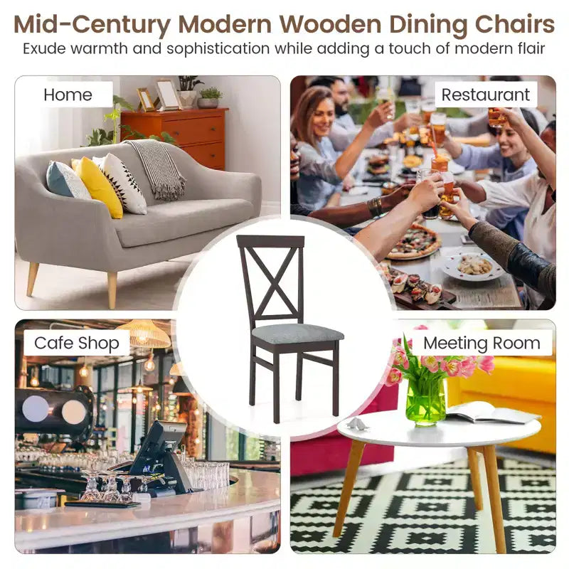 Costway Chaises de Salle à Manger Modernes Lot de 2 avec Cadre en Bois d'Hévéa et Dossier Évidé pour Cuisine