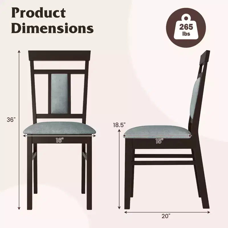 Costway Lot de 4 Chaises de Salle à Manger Modernes avec Assise et Dossier Rembourrés Pieds en Bois d'Hévéa